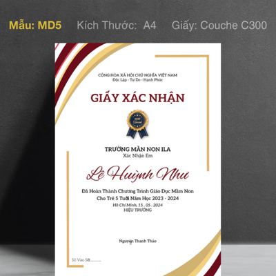 Giấy chứng nhận, Bằng khen Mầm Non và thay tên nội dung theo yêu cầu